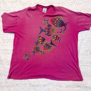 Vintage 80s K.W.B.L. Pink Sparkle Puff Paint Gem T-Shirt | Fits L | Oversized